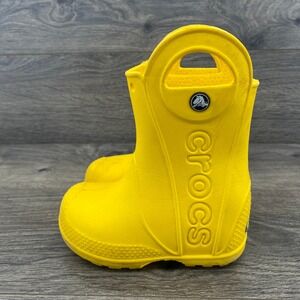Crocs Kids Yellow Rain Boots C 7 Handle Pull On Rubber Waterproof